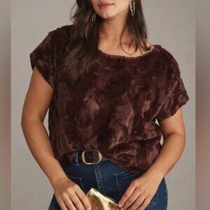 Anthropologie Maeve Faux Fur Tee Chocolate Brown 2X